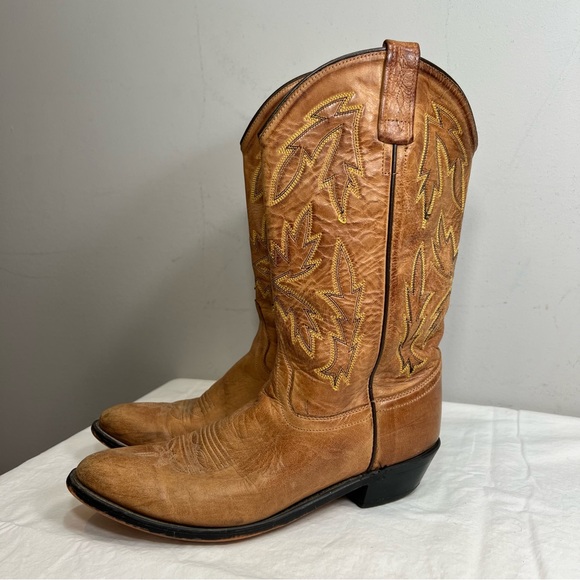 Old West tan brown leather womens cowboy cowgirl boots size 8 - Picture 12 of 12